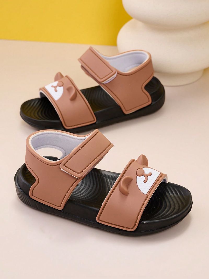Summer Baby Comfortable, Fashionable, Casual, Lightweight, Trendy, Cute Brown Teddy Bear Flat Sandals_voghion.com