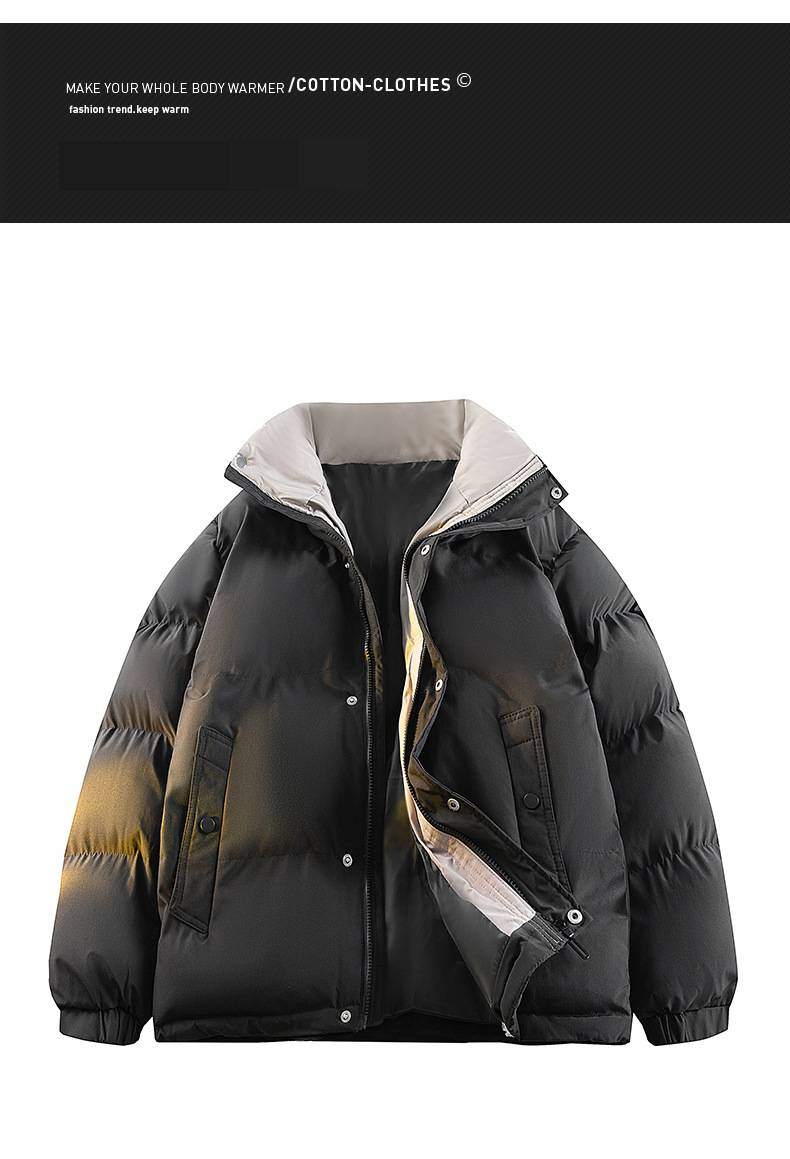 Herrenbekleidung Herren Winter Wattierte Jacke - Warmer Steppmantel mit Stehkragen, Lockere Passform Für Business Casual & Alltagskleidung (Grau/Schwarz/Khaki)_voghion.com