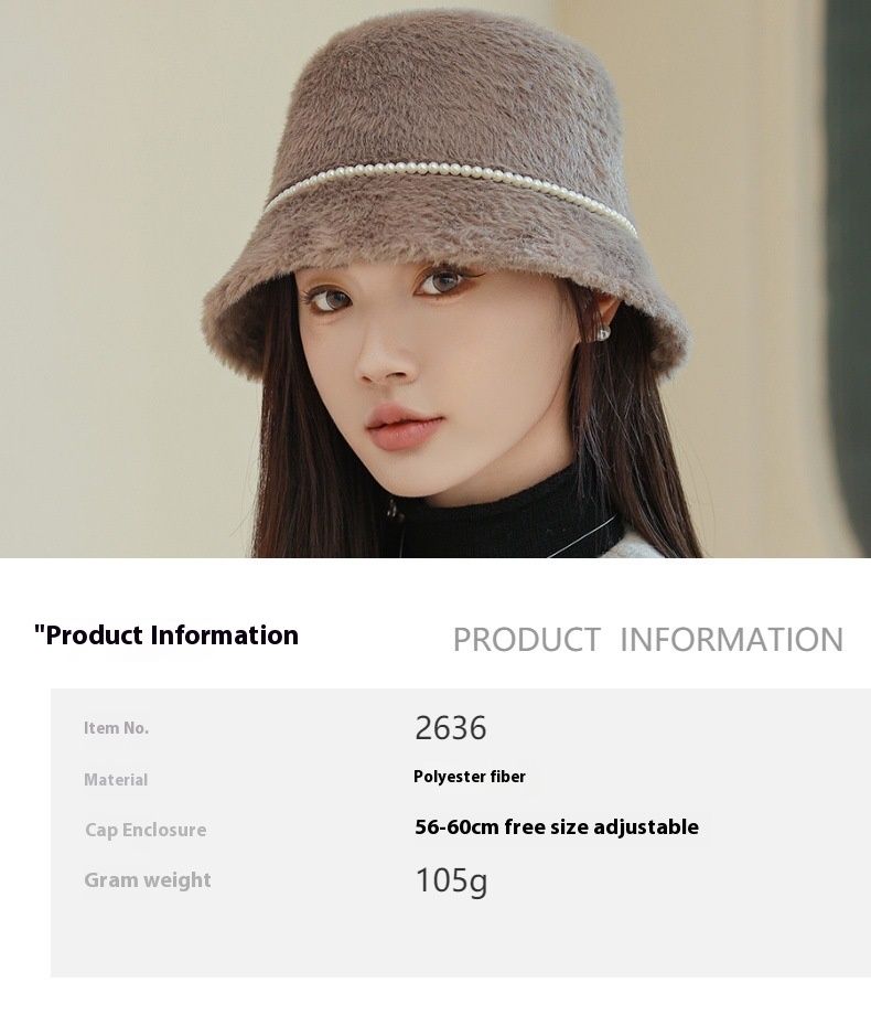 New Autumn And Winter Style Small Fragrant Pearl Mink Fur Flat Top Fisherman Hat With Feminine Temperament Warm Basin Hat Bucket Hat_voghion.com