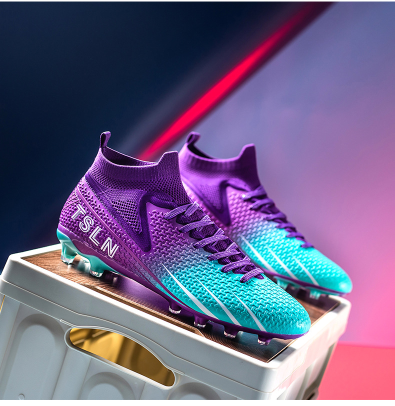 New high top football shoes Long nails football shoes TF broken nails special training shoes_voghion.com