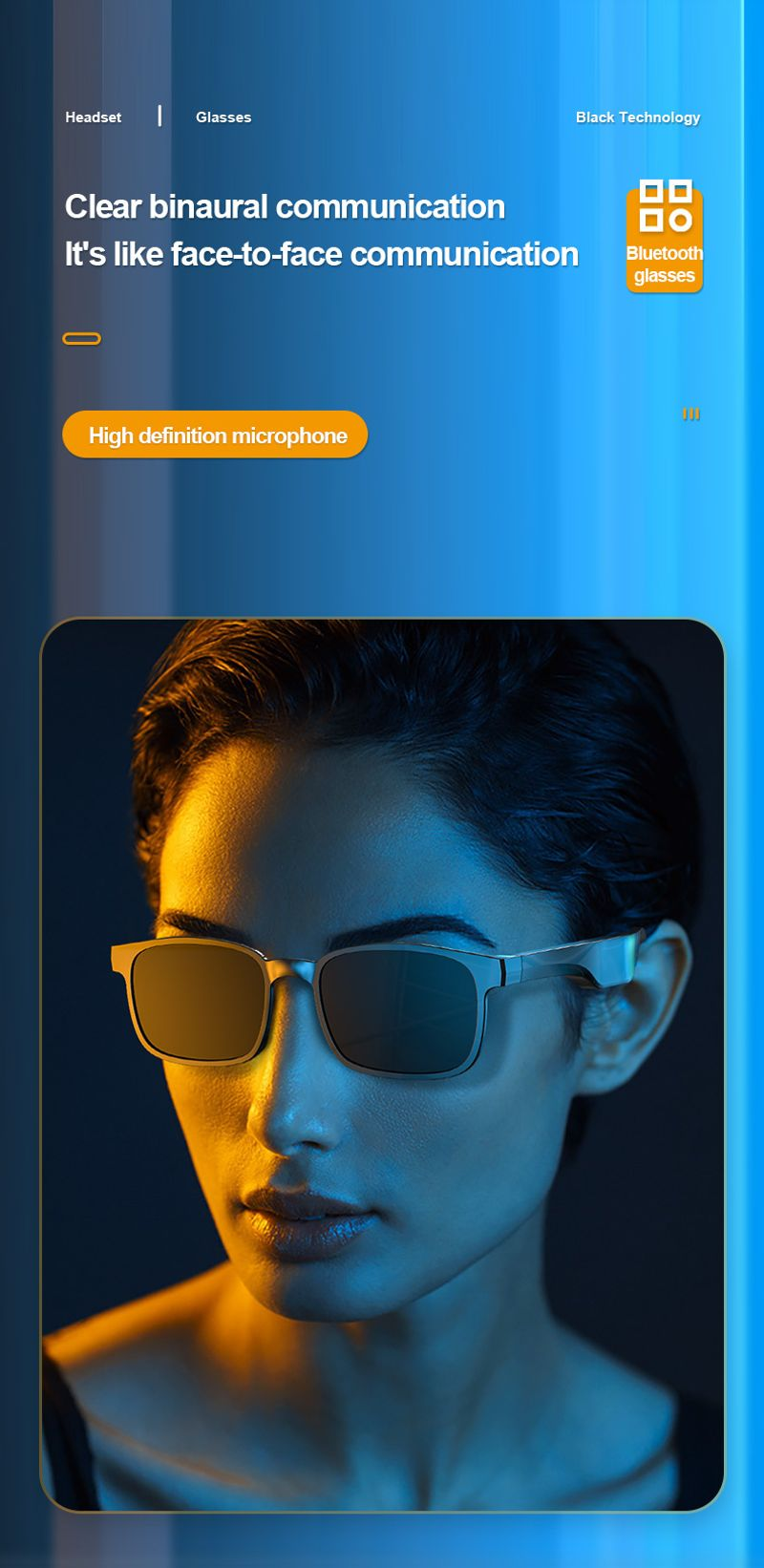 New Wireless Bluetooth Earphones Fashion Glasses Smart Headset Bone Conduction Earbuds Call Audio Music Headphones_voghion.com