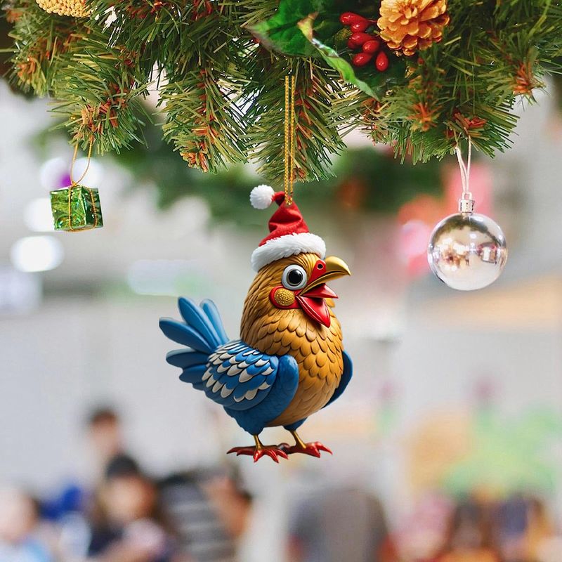 New Christmas Creative Animal Chicken Rooster Series Pendant Christmas Tree Pendant Acrylic Pendant_voghion.com