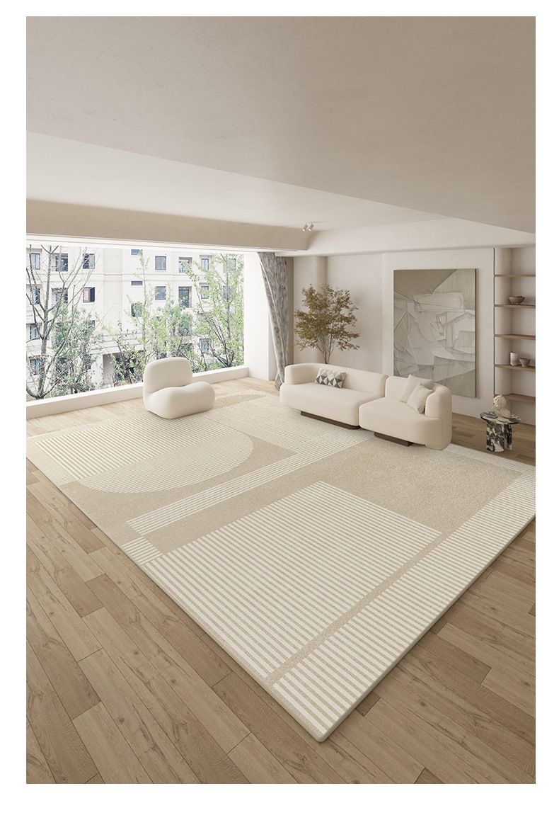 Modern Geometric Print Polyester Rug – Customizable Sizes For Living Room, Bedroom & Entryway (Scandi Minimalist, Machine Washable, Non-Slip Backing)_voghion.com