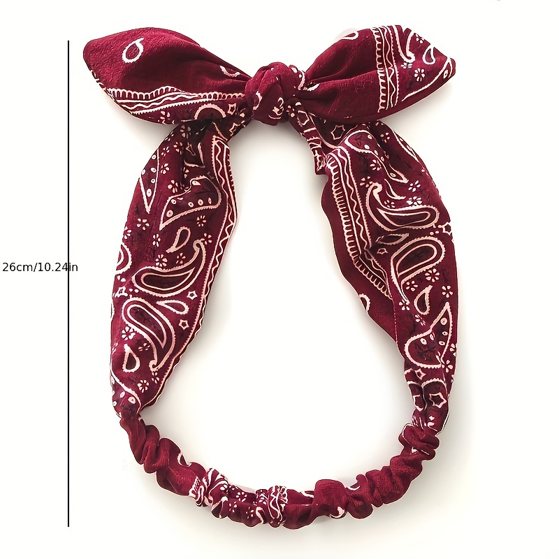 Paisley Print Boho galvos juosta Minkštos galvos juostos Vintage Bowknot elastinės plaukų juostos Plaukų aksesuarai_voghion.com