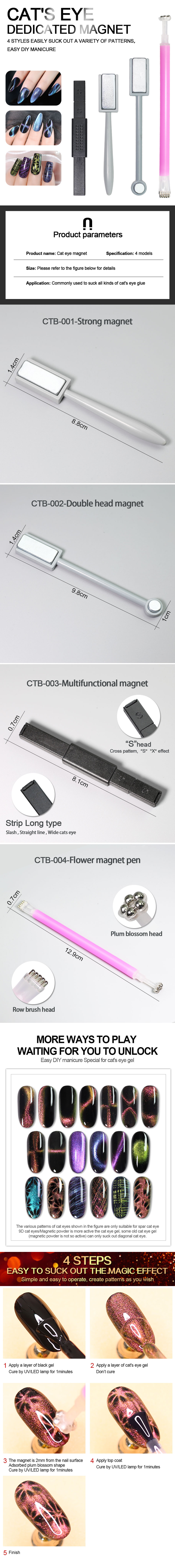 Imán de ojos de gato, tablero magnético de efecto fuerte para ojos de gato 9D, efecto de tira de línea 3D, bolígrafo magnético multifunción para Gel de uñas_voghion.com