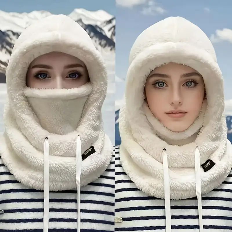 Maglione invernale da sci foderato in pile spesso con scaldacollo e maschera da donna, protezione per le orecchie, cappello antivento in cotone per_voghion.com