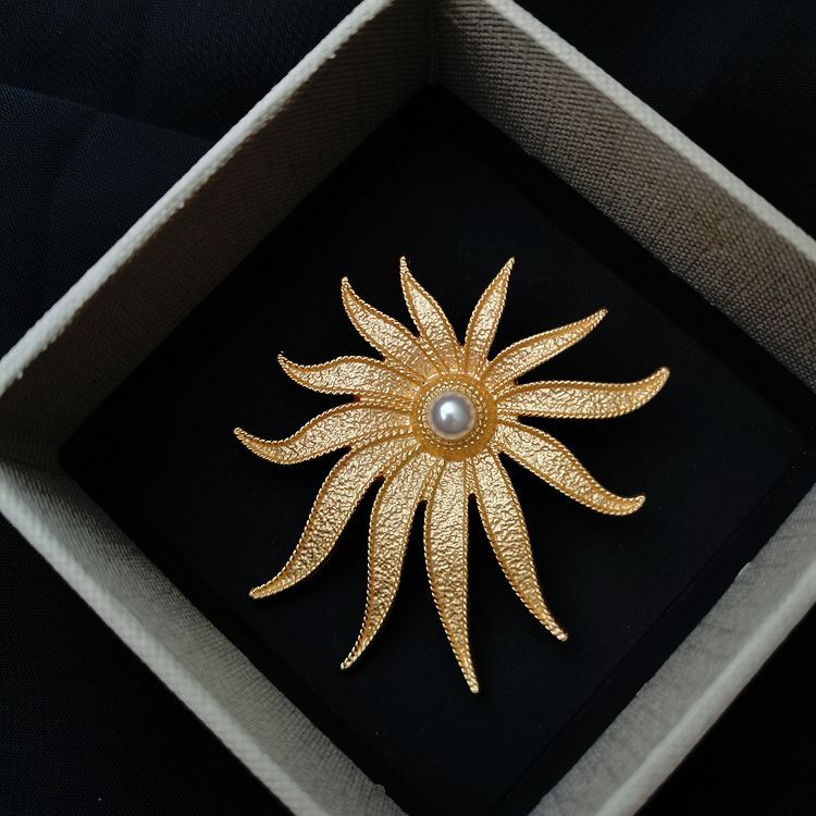 Spilla con perle medievali, accessorio per indumento, spilla da corsage in oro opaco con fuochi d'artificio_voghion.com