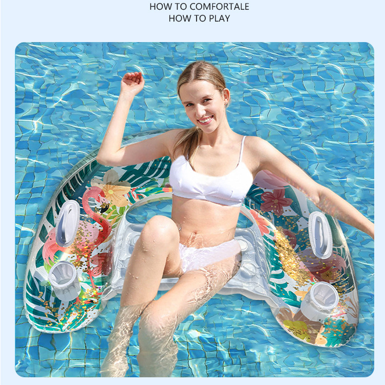 Environmentally Friendly PVC Thickened U Shaped Sequined Flamingo With Cup Holder Inflatable Lounge Chair Portable Adult Water Inflatable Floating Row_voghion.com