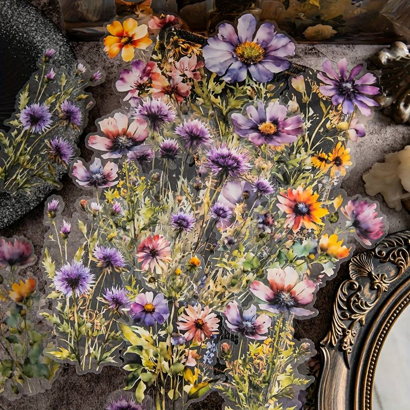 1 Piece Of 20 Large Size Watercolor Flower Pattern PET Decoration Manual Material Stickers_voghion.com