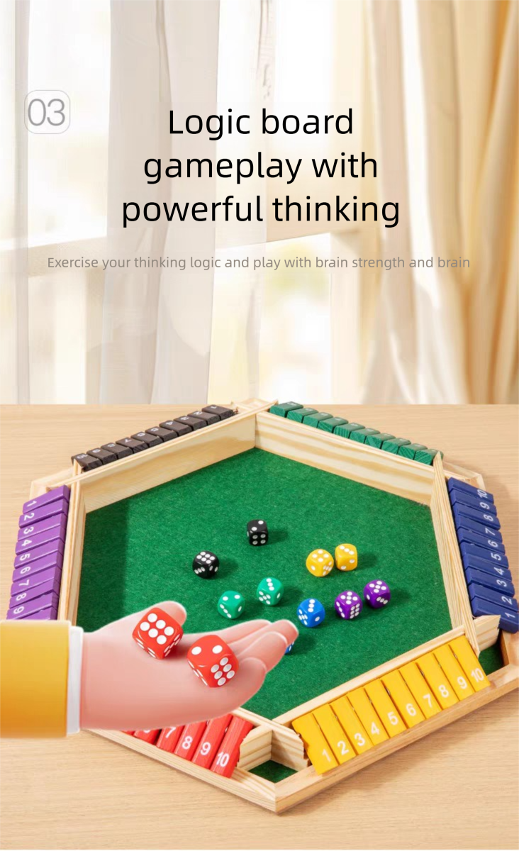 Shut The Box Dobbelspel, 6-zijdig, educatief Shut The Box Wiskundespel van hout, geschikt voor 6 spelers, voor feestjes en volwassenen._voghion.com