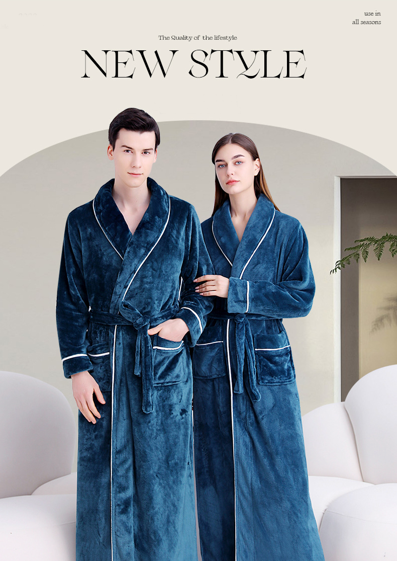 Unterwäsche & Nachtwäsche Herbst und Winter Extra langer und dicker Flanellmantel für Männer und Frauen, extra großer Bademantel aus Korallenvlies_voghion.com