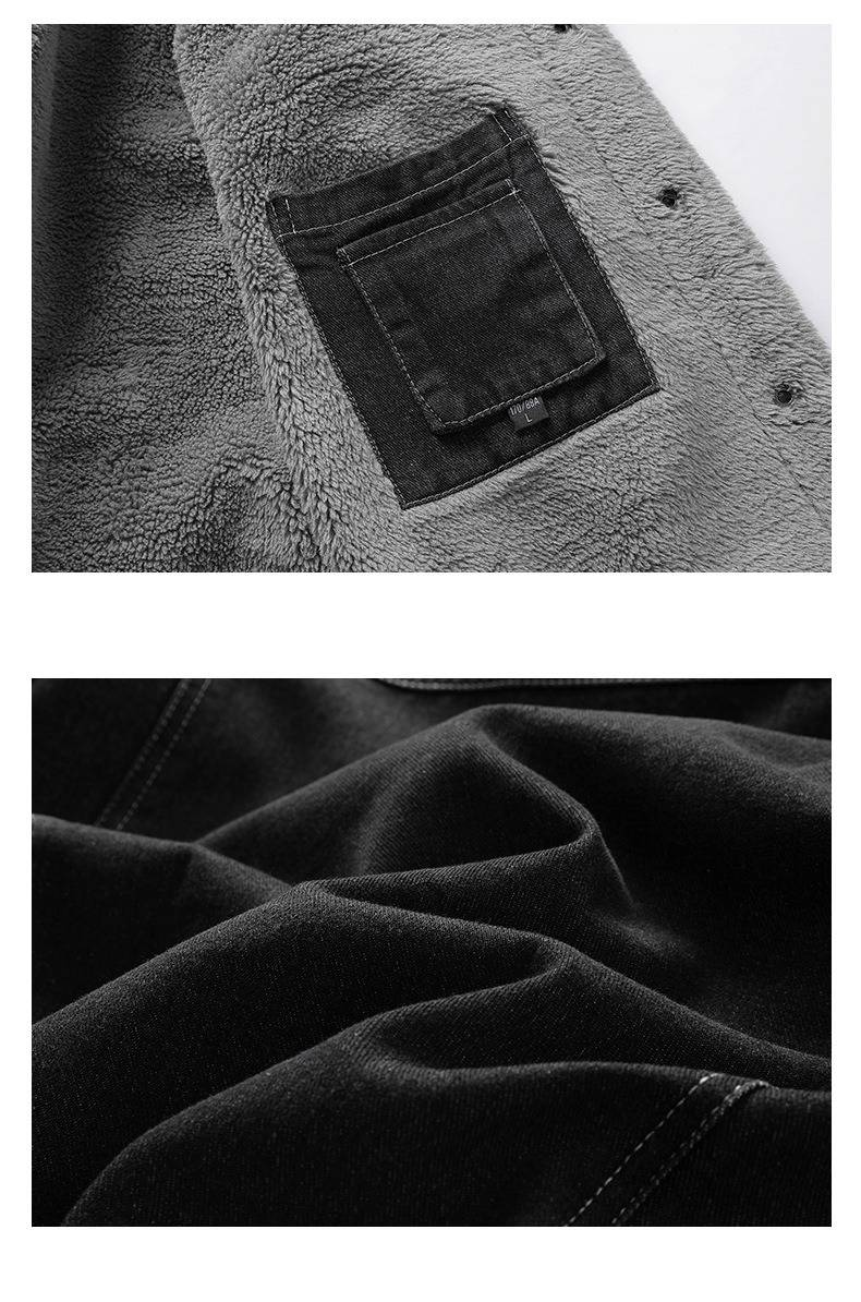Giacca in denim con fodera in sherpa da uomo - Cappotto invernale con collo in pile e dettagli effetto consumato (nero/grigio, taglie slim e comode disponibili)_voghion.com