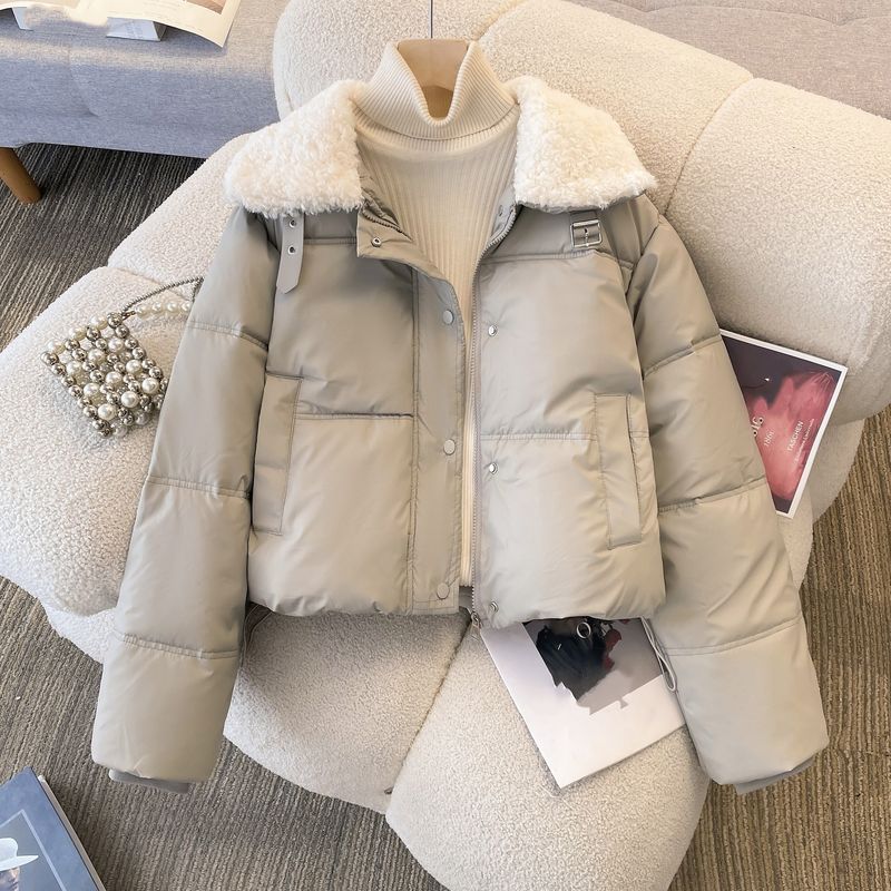"Kurz geschnittene PU-Pufferjacke – Veganes Leder mit Sherpa-Futter (M-2XL, 3 Erdtöne)"_voghion.com