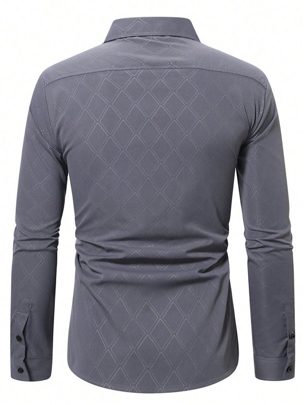 Camicia casual a quadri scuri a maniche lunghe da uomo_voghion.com