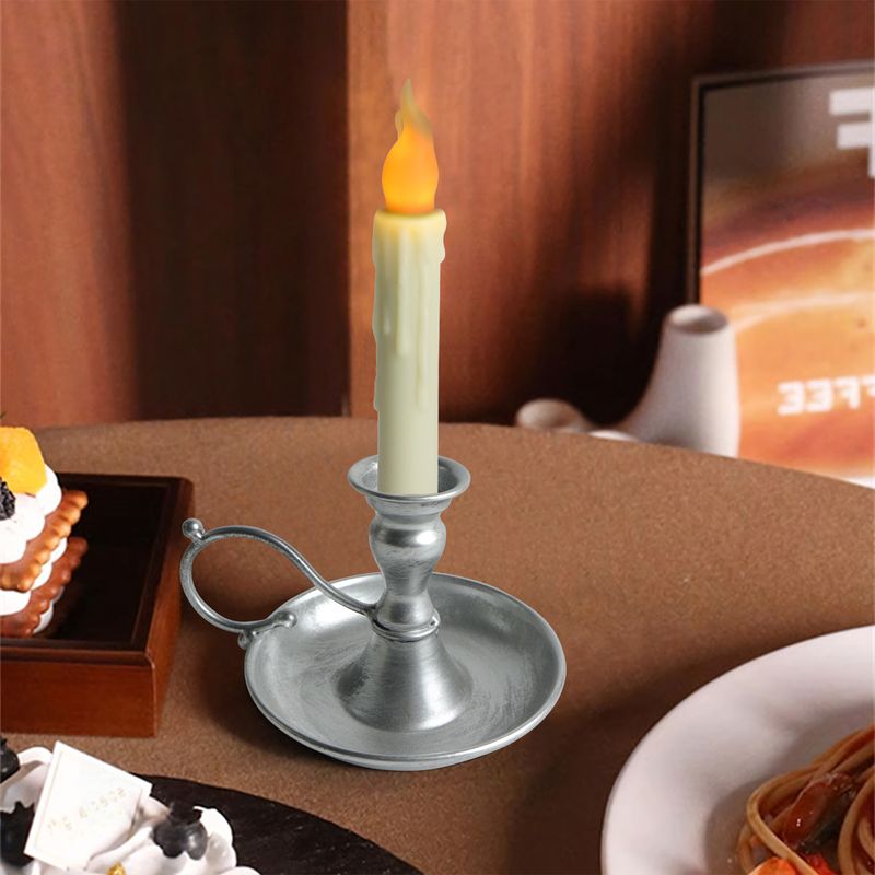 Bougeoir vintage en fer avec bougie LED sans flamme – Élégant bougeoir simple pour décoration intérieure, Halloween, mariage et dîner romantique._voghion.com
