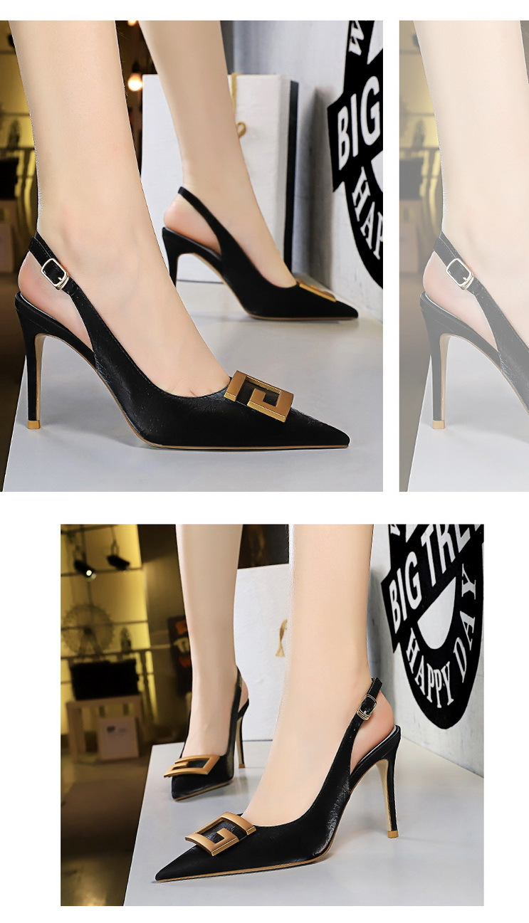 1932-8 Sexy Nightclub Slim Super High Heels, Shallow Toe, Pointed Back Strap, Hollow Metal Buckle Single Shoes_voghion.com
