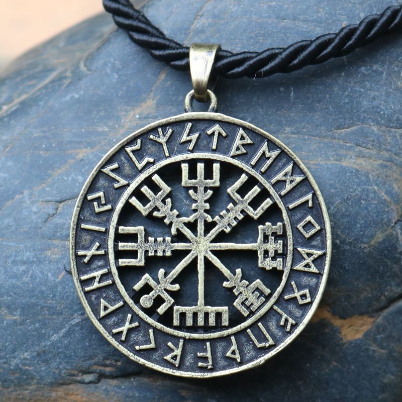 Wikinger-Piraten-Kompass Odin Logo Halskette Nordischer Runawin Metallanhänger Accessoire_voghion.com