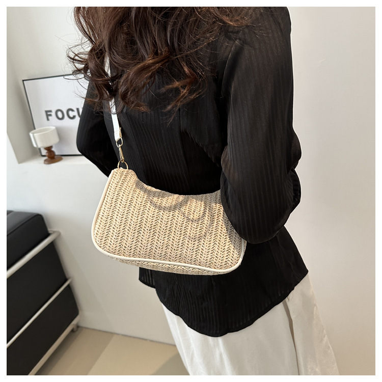Borsa piccola in tessuto estivo Borsa da donna sotto le ascelle in tessuto erba alla moda e alla moda, borsa a tracolla singola con texture unica_voghion.com