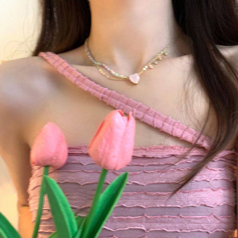 Collier de perles d'amour à double couche de style froid 2023 nouvelle chaîne de clavicule féminine accessoires de collier de tempérament de célébrité en filet_voghion.com