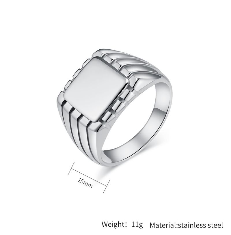 Anello in acciaio al titanio con sigillo quadrato in superficie fredda di mezza età in stile europeo e americano, personalità di nicchia, semplice, semplice, accessori per gioielli_voghion.com