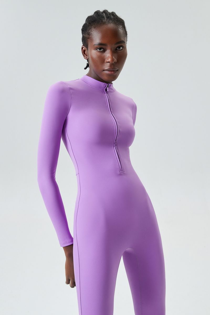 Combinaison Nuotan sexy haut de gamme New2024, combinaison de fitness moulante à fermeture éclair pour femmes, combinaison de danse à col ouvert à manches longues à séchage rapide_voghion.com