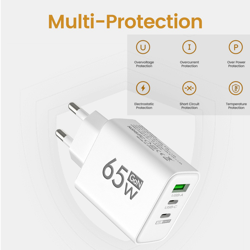 GaN 65W-os USB C töltő fali adapter mobil gyorstöltő C típusú gyorstöltő iPhone 14 Pro Max Xiaomi Sams Hargerhez_voghion.com