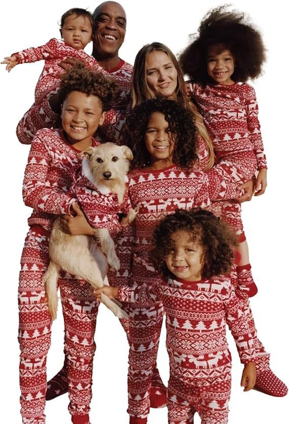 Weiches, passendes Weihnachtspyjama-Set für die ganze Familie – gemütliche Weihnachtsnachtwäsche aus Baumwolle für Erwachsene, Kinder und Haustiere (lange Ärmel, Cartoon-Druck, ganzjähriger Komfort)_voghion.com