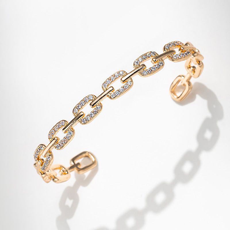 Women's Jewelry Square Chain Open Bracelet Micro Inlaid Zircon Bracelet Single Product Accessories_voghion.com