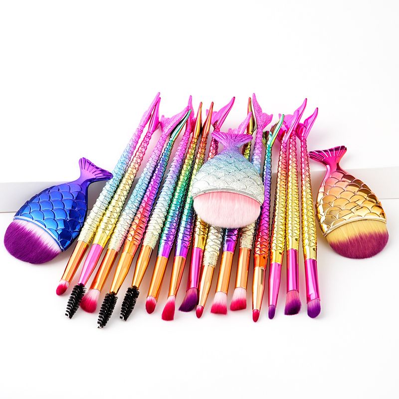 5-teiliges Make-up-Pinselset, Make-up-Tools, Meerjungfrau + kleiner dicker Fisch, Augenset, Lidschattenpinsel, GUJHUI_voghion.com
