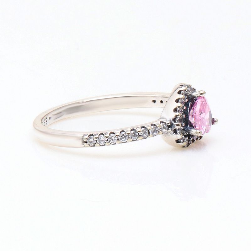 New White Copper Shining Luxurious Pink Light Noble Heart Dia Stacking Ring Gift Female_voghion.com