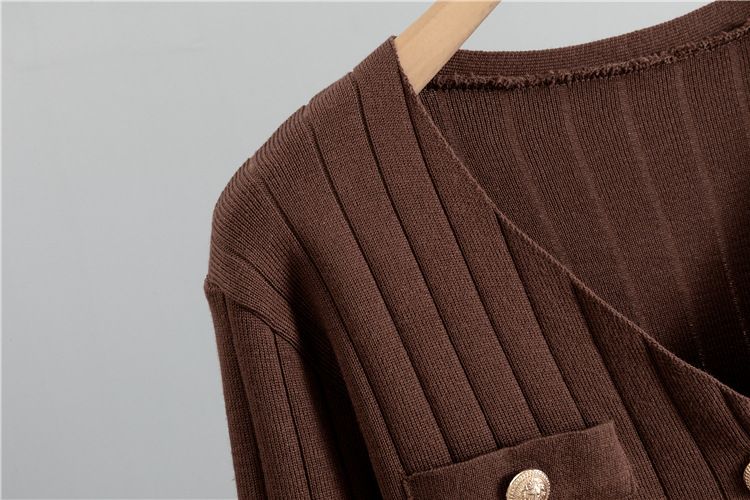 Ženska oblačila, oprijet kroj, krilo, pulover, tridelni komplet za ženske, pomlad in jesen, nov telovnik, pleteni kardigan, komplet_voghion.com