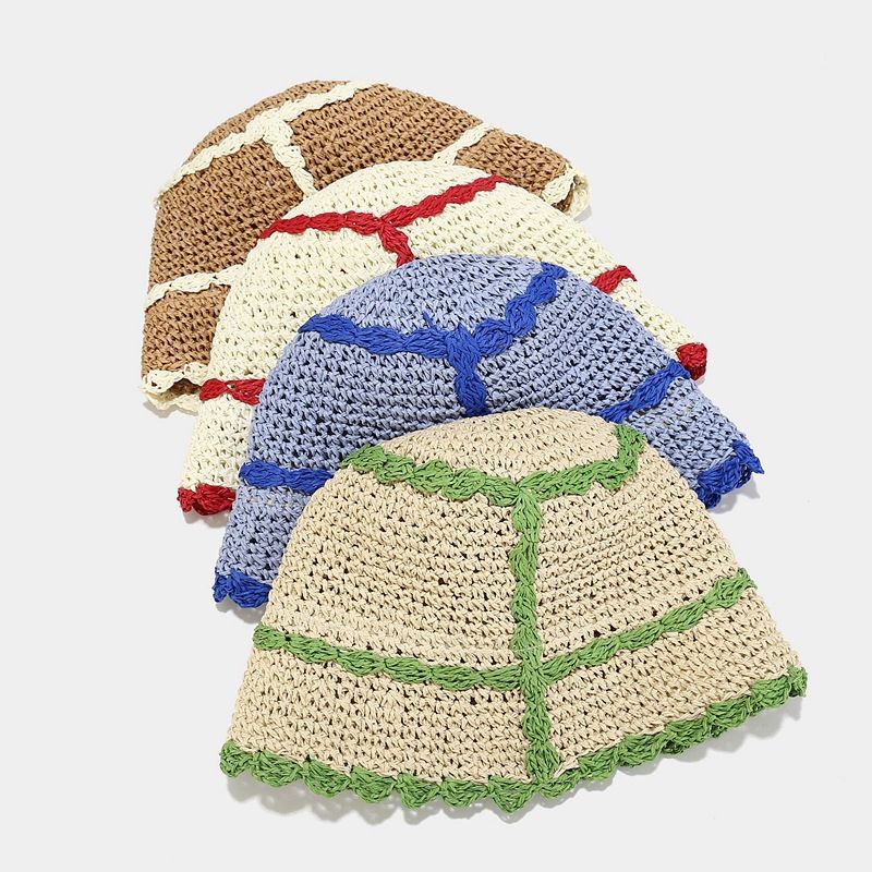 Chapeau de paille assorti aux couleurs de conception de niche pour femmes, chapeau de seau pare-soleil de voyage d'été pour femmes, petit chapeau de seau frais_voghion.com