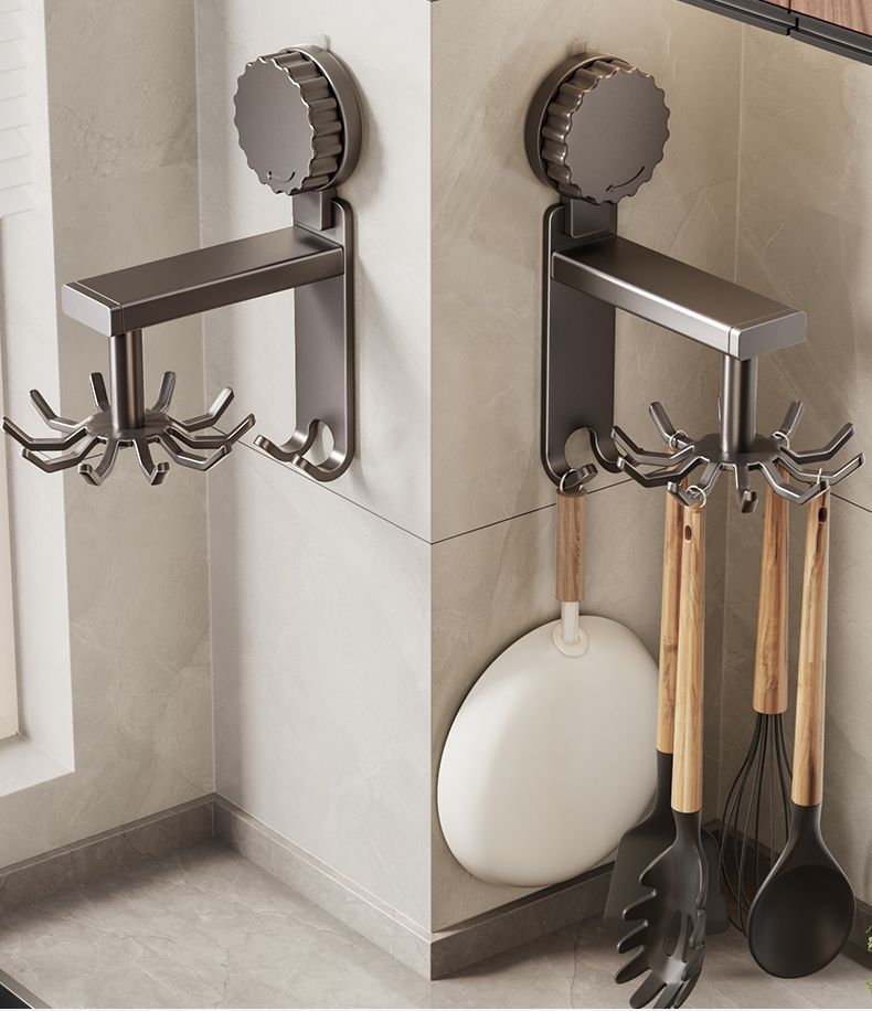 Mered Rotating Hook Suction Cup Storage For Spatulas And Spoons Wall-Mounted Hanging Rack Kitchen Utensil Organizer_voghion.com