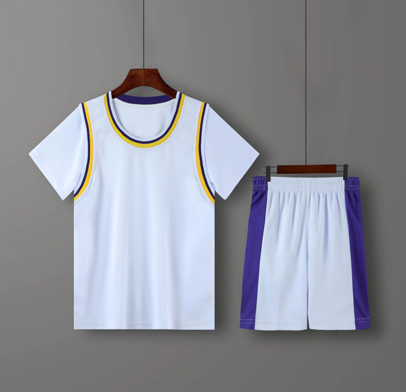 Nuovo set completo per bambini, maglia blu finta in due pezzi, uniforme da allenamento per studenti con uniforme da squadra a maniche corte, da uomo_voghion.com