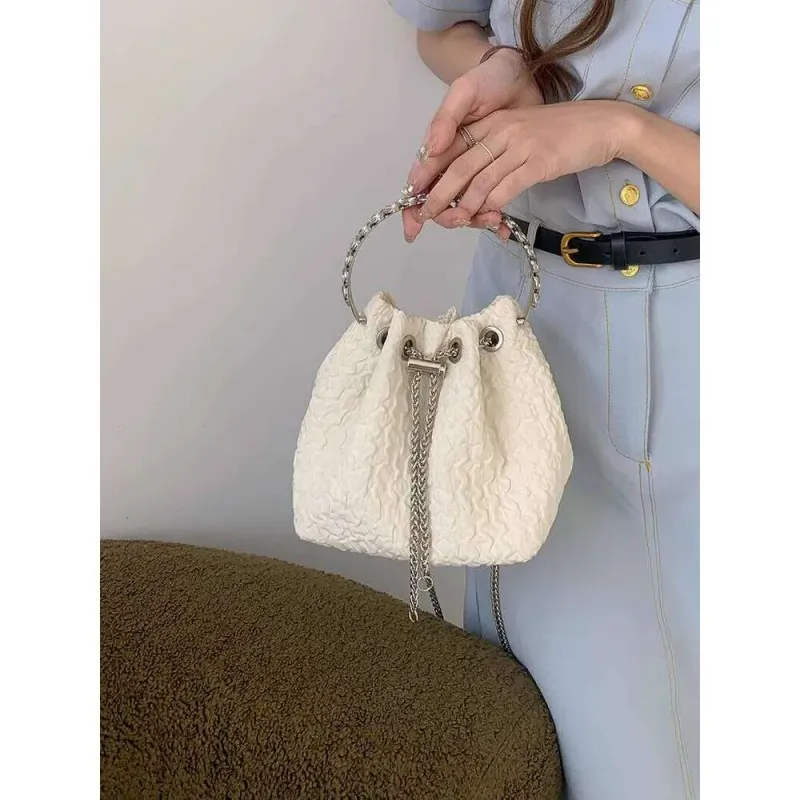 Bolso de mano estilo coreano con lazo, bolso tipo cubo dulce de moda 2025, bolso bandolera con cadena, bolso de hombro único_voghion.com