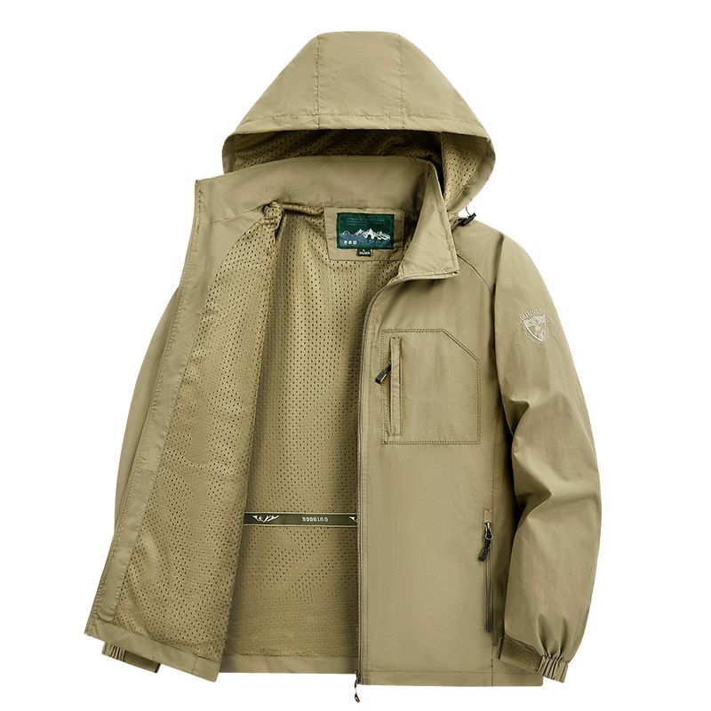 İlkbahar ve Sonbahar Erkek Outdoor Ceket Bol Günlük Hızlı Kuruyan Büyük Beden Yürüyüş Rüzgar Geçirmez Su Geçirmez Mont_voghion.com