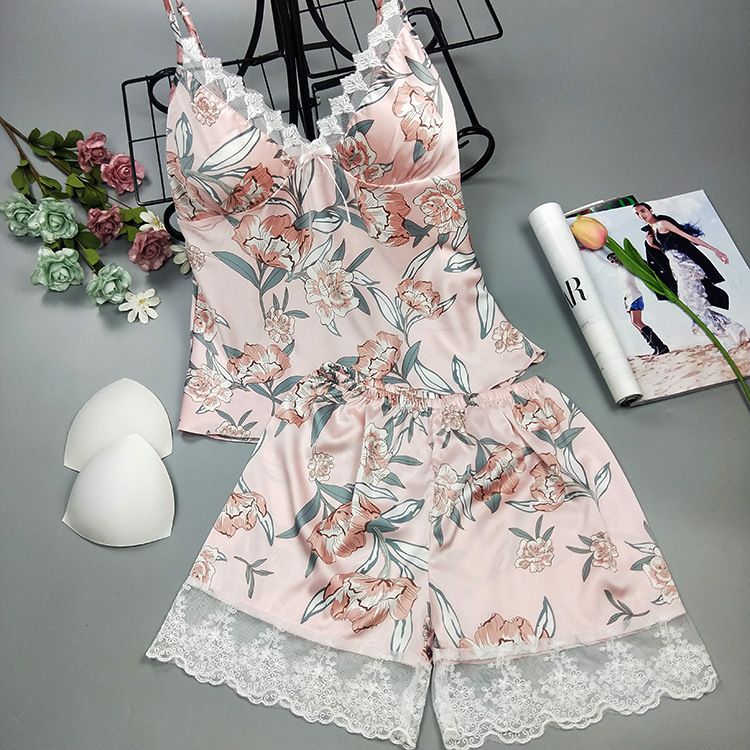 Zweiteiliges Pyjama-Set aus Kunstseide mit ultralangem, sexy Home-Print_voghion.com
