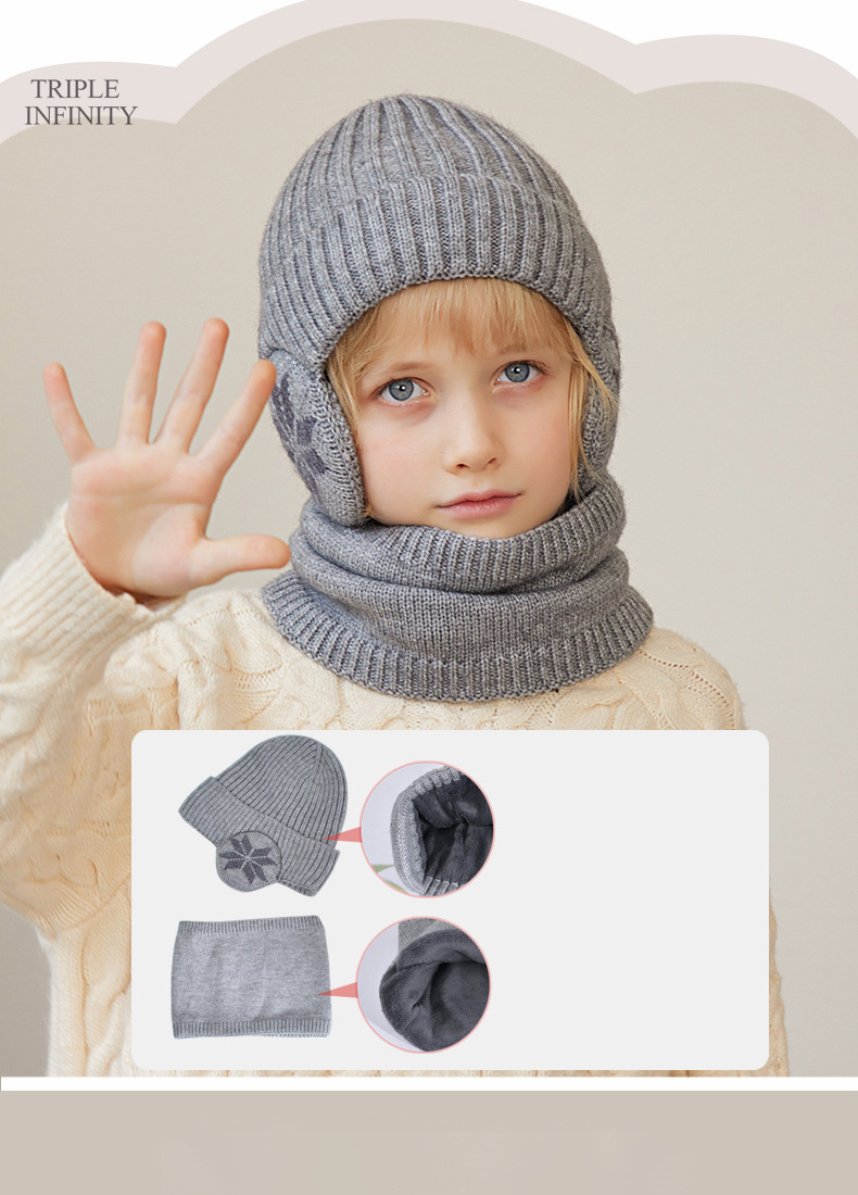 Modische Wintermützen für Kinder, mit Flausch gefüttert, winddicht, warm, Mützen, Outdoor-Nackenschutz, Schal, dicke Strickmützen_voghion.com