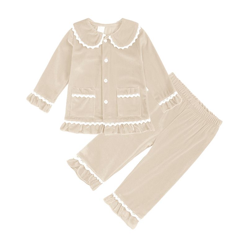 Conjunto de pijamas para niños y niñas de manga larga de terciopelo navideño para niños Otoño Invierno_voghion.com