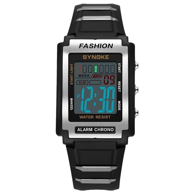 Orologio elettronico sportivo rettangolare SYNOKE Niche impermeabile luminoso con grande schermo e allarme alla moda_voghion.com