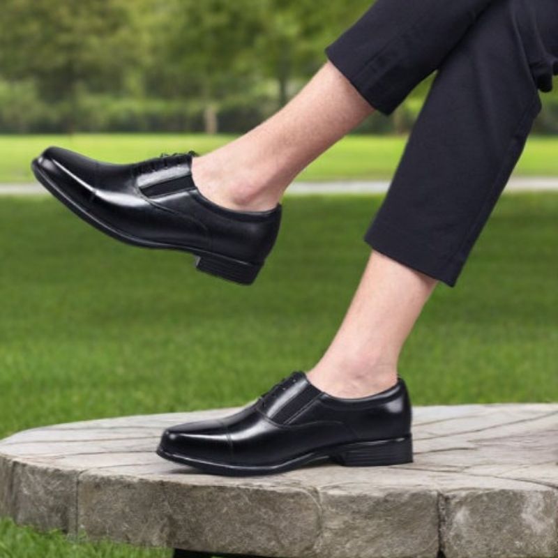 Formal Comfortable Men's Three-Joint Business Black Security Three-Section Head Wedding Cowhide Workwear Professional_voghion.com