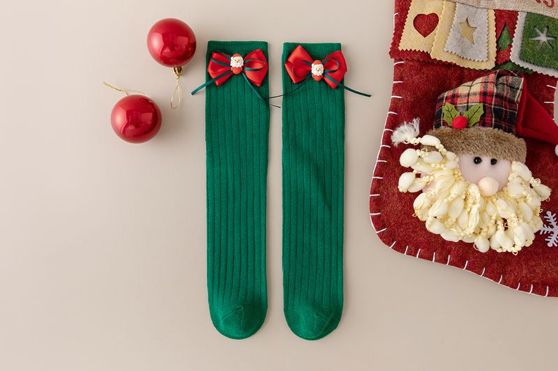 Calcetines para niños Otoño e invierno Calcetines con lazo rojo Calcetines de algodón rojos para niñas Calcetines navideños_voghion.com