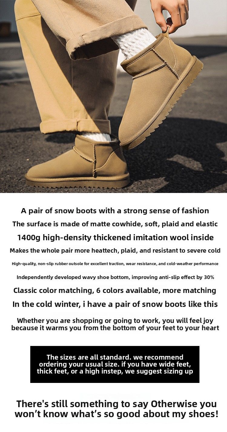 Botas de nieve de invierno para hombre, nuevas, de piel de vaca, gruesas, cálidas y antideslizantes, de algodón, talla grande, talla 40-45._voghion.com