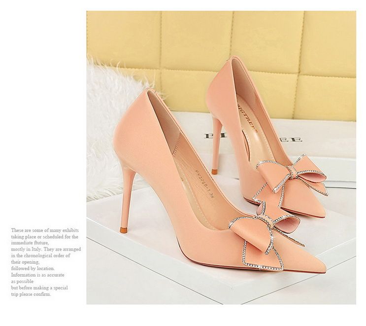 3265-H37 Bankett Mode Koreanische Ausgabe Schlanke frauen Flachen Mund Spitzen Wasser Diamant Bogen Einzelnen Schuhe High Heels_voghion.com