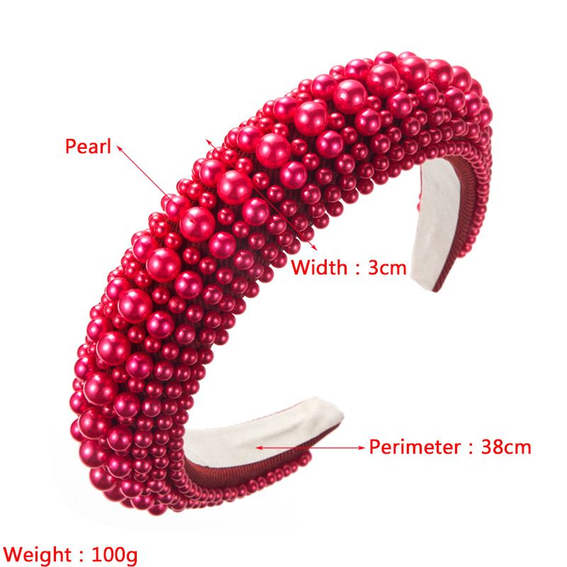 Hairband Baroque Sponge Pearl Hair Ornament Women's Handmade Nail Bead Multi Color European and American Wide Edge Headband_voghion.com