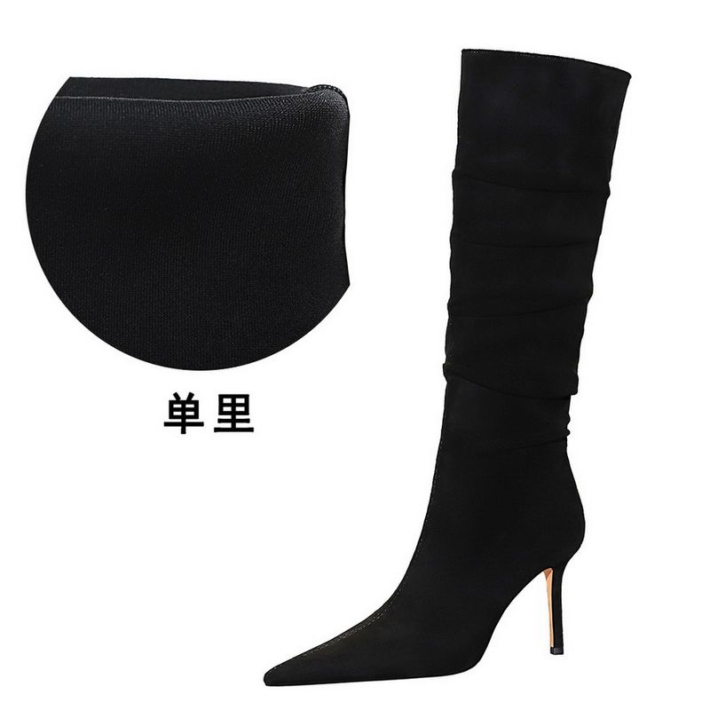 315-A19 Winter Women's Super Heels Stiletto Wrinkled Suede Pointed Toe Party High Boots_voghion.com