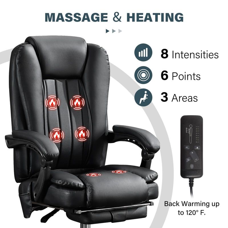 Massage Office Chair With Heat And 6 Vibration Points,Executive Office Chair With Foot Rest And Padded Armrests,Reclining Backrest And Wheels_voghion.com