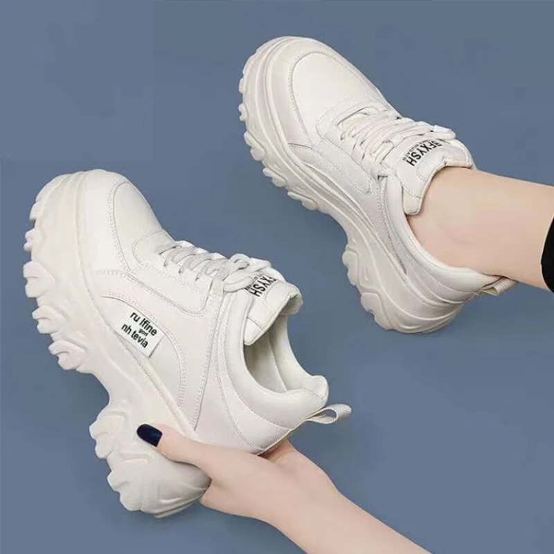 Damen-Sneaker mit klobigen Keilen, vulkanisiert, im Krean-Stil, zum Schnüren, rund, lässig, bequem, mit Sapats_voghion.com