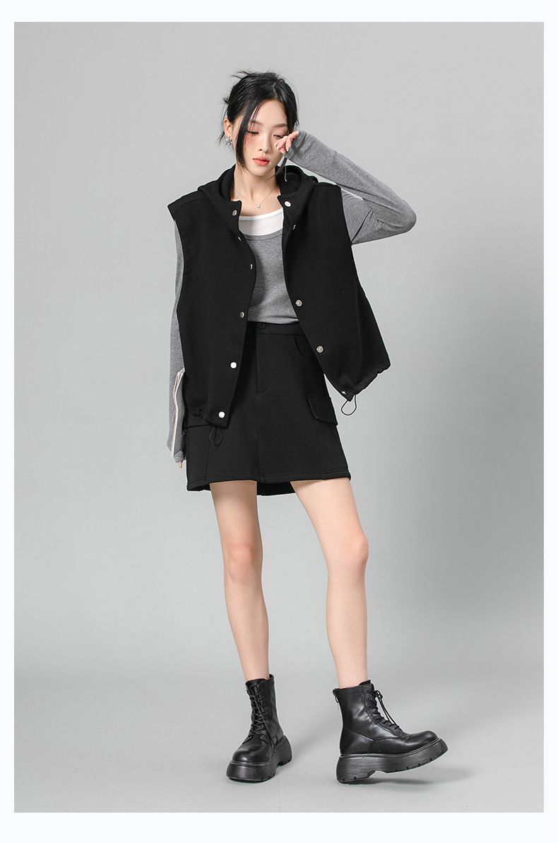 Stylish short vest women's 2024 autumn winter new loose and slimming drawstring versatile top jacket_voghion.com