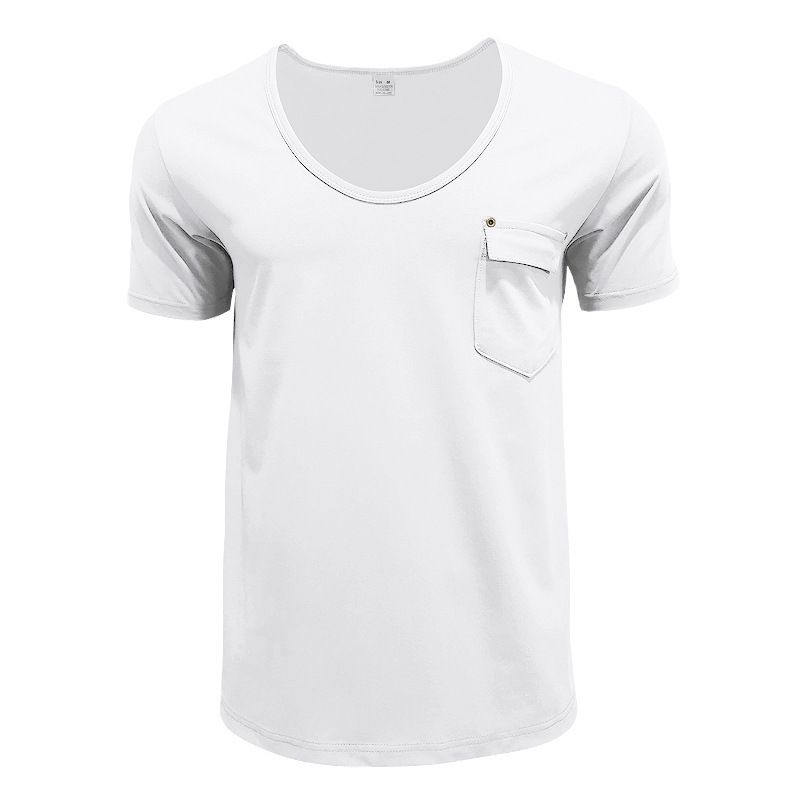Unbeatable Quality Summer New T-shirt V-neck Patch Pocket Solid Color Plus Size Thin Short Sleeved Men's Clothing_voghion.com